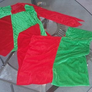 Velvet green/red elf Costume large. Christmas. Extra Tall..